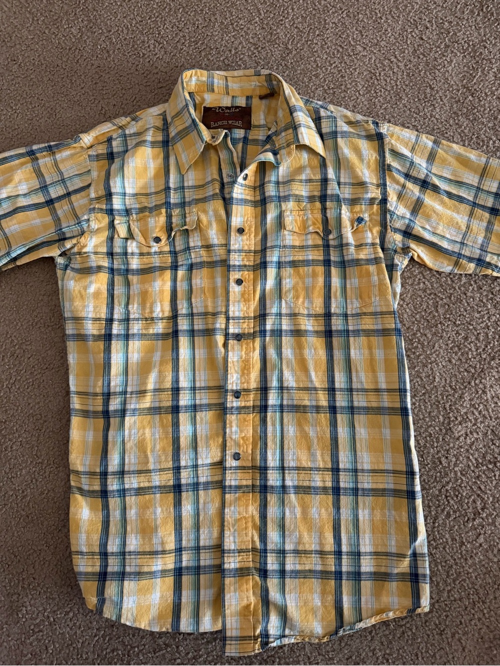 Walls Authentic Ranchwear Yellow Plaid Short-Sleeve Men's Shirt